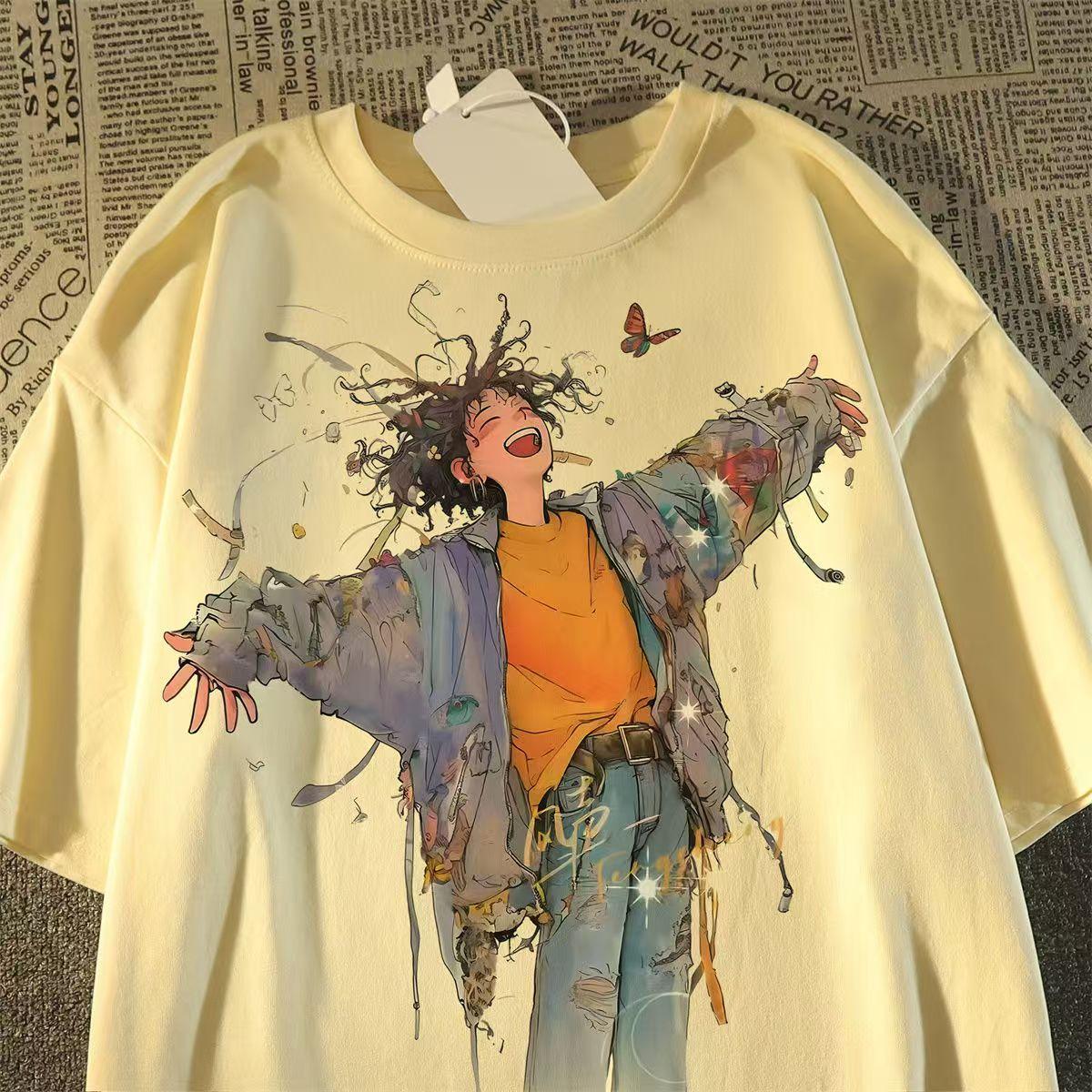 

Хлопковая футболка с принтом Tide, женская, летняя, свободного кроя, в стиле хай-стрит, летние топы 3XL