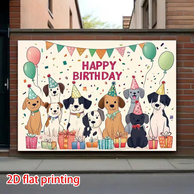 2D Dog Themed Happy Birthday Backdrop, Puppy Party Confetti Background