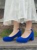 Kleine Leder-High Heels Damenschuhe Frühling und Herbst 2 Unifarbene Französische Hochzeitsschuhe Retro Dickabsatz Dicksohlig Erhöhte Mary Jane Schuhe