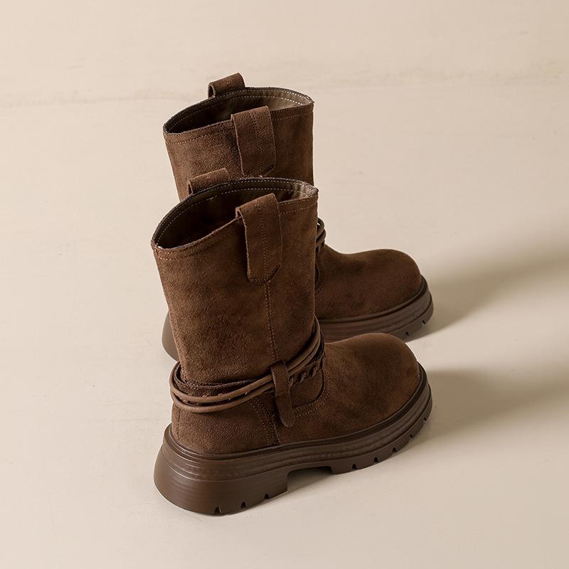 

женские ковбойские ботинки на толстой подошве 2025 осень и зима новые британские ботинки Мартина толстый каблук короткие ботинки женские универсальные повседневные одинарные ботинки wo 40 темно-коричневого