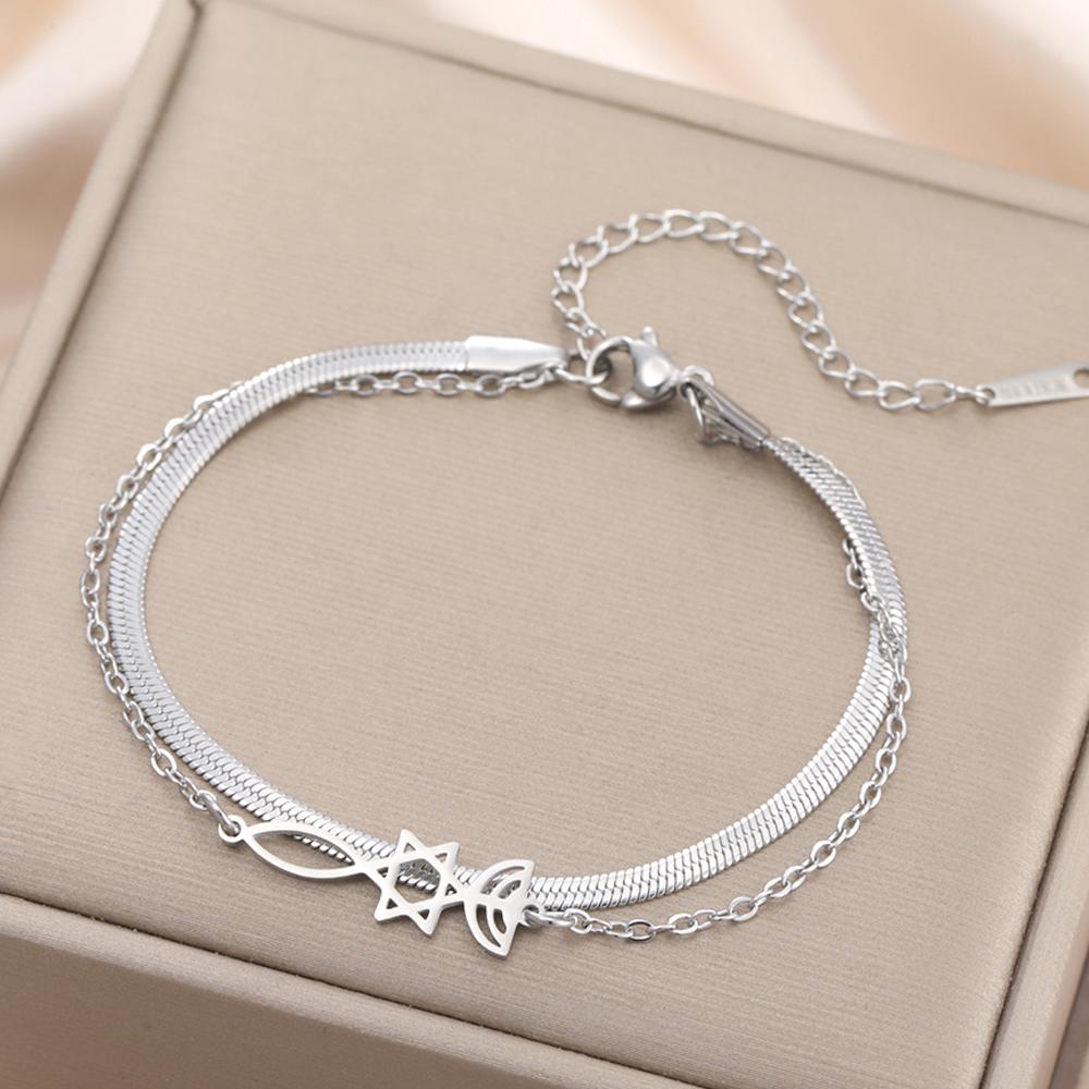 Dawapara Messianic Seal of Jerusalem Bracelet Jewish Star of David Menorah Religious Judaism Hanukkah Gifts Stainless Steel