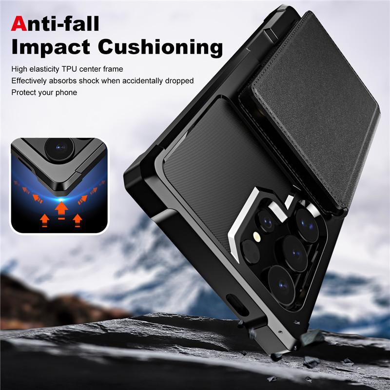 Magnetic Car Phone Case for Samsung S24ultra and Leather Texture Protective Case for S24 Plus Card Insert