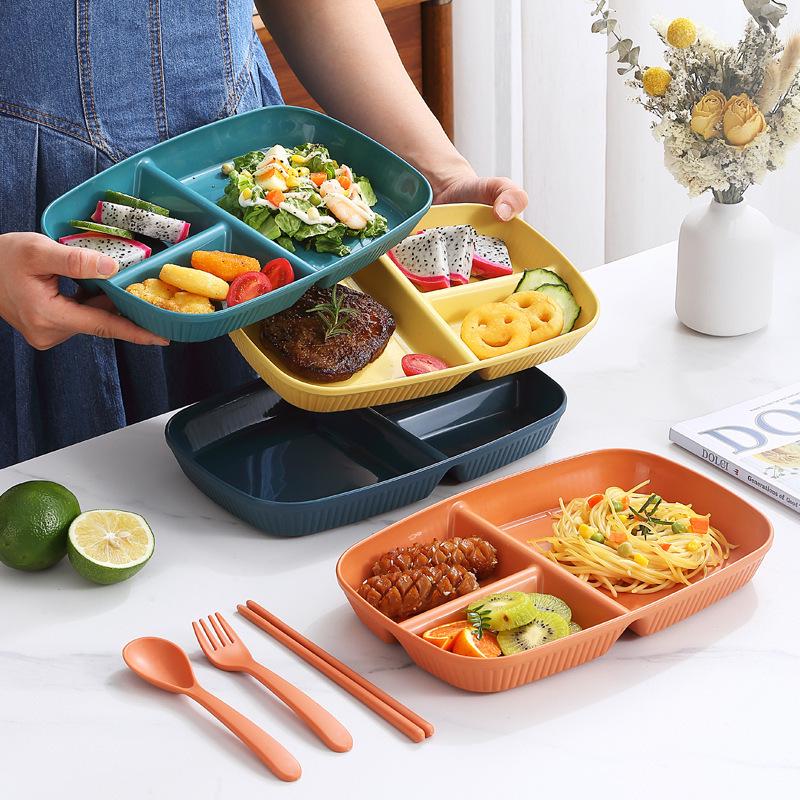 Cute Wheat Straw Divided Plate, 3-Compartment, Drop-Proof, Heat-Resistant - Perfect for Home or Kindergarten Baby Meals