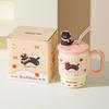 Summer New Straw Cup Doodle Animal Ceramic Water Cup with Lid Cartoon Mug Cute Birthday Gift
