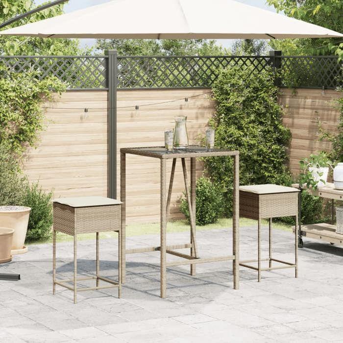 VidaXL Tabourets de bar jardin avec coussins lot de 2 beige poly rotin, tabouret, tabouret de bar extérieur, chaise de bar, 368321