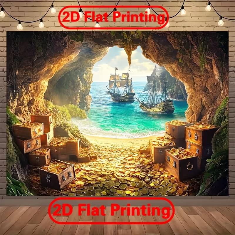 2D Pirate Ship Treasure Backdrop Adventure Photography Background Banner