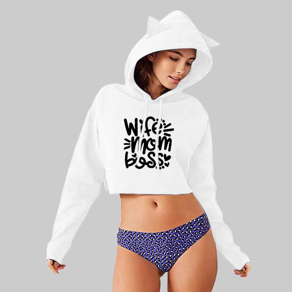 

Women s Winter Personality Cat Ears Lumbar Loose Fleece Hooded Sweatshirt