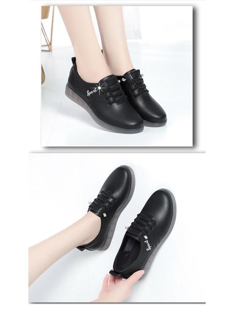 Soft Leather Mom Shoes: Autumn Comfort Deep Mouth Slip-Ons for Middle-Aged & Elderly Women with Soft Sole & Upper