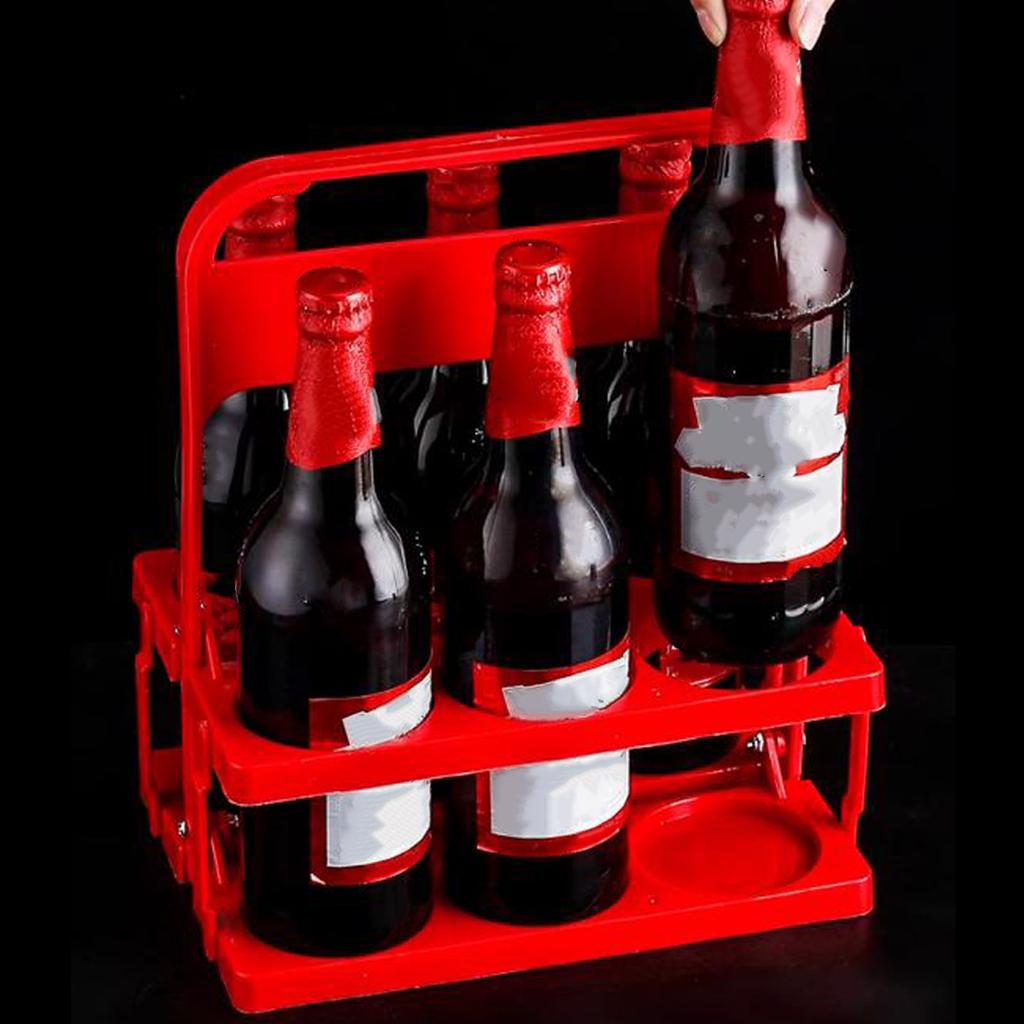 Beer Bottle Caddy Bucket Holder Plastic Foldable Multifunctional Portable Beer Bottle Carrier Red