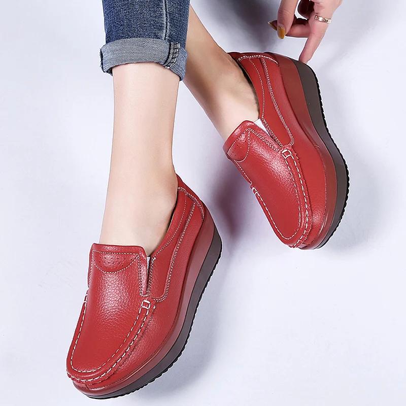 Fashion Women Flats Platform Shoes Women Elegant Genuine Leather Shoes Woman Autumn Slip On Casual Flat Shoes Women Zapatos De Mujer