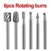 6Pieces Carbides Rotary Burr Set Die Grinder Bit 3mm Shank Grinder Drill Rotary