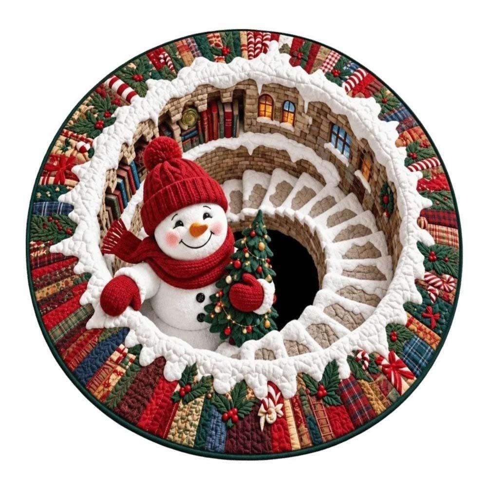 Stain Resistant Christmas Round Carpet Crystal Velvet Festive Area Mat Family Gathering