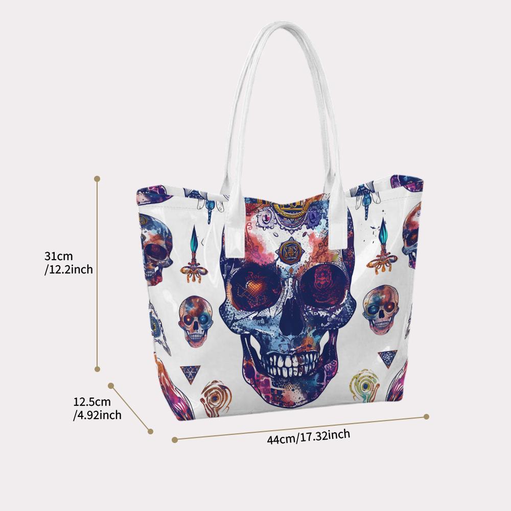 Colorful Skull Pattern Tote Bag Fashion Casual Portable Large Capacity Daily Use Shoulder Handbag