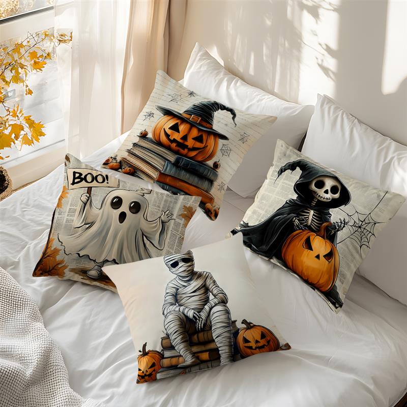 Home Decor Halloween-themed Pillows with Spooky Characters Pattern Cushion Cover Suitable for Sofa Bedroom Car Pillow Cover