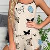 European Style Butterfly Print Pajama Set: Spaghetti Strap Tank, Bathrobe, and Shorts for Women’s Summer Loungewear.