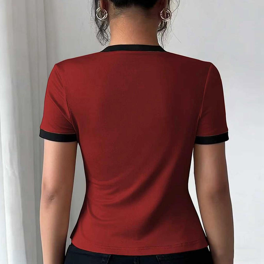 New Fashionable Women's Two-piece Color-Blocked Short-Sleeved Knit Cardigan Top