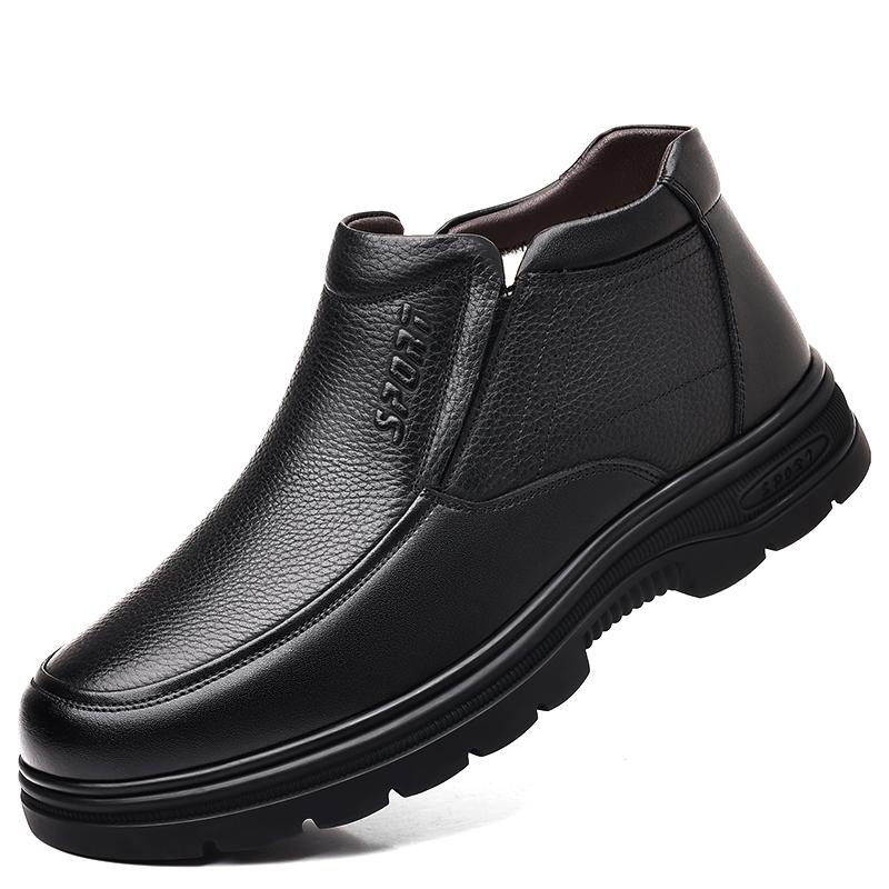 

Winter Fur Loafers Men Casual Shoes Genuine Leather Man Moccasins Platform High-top Plush Mens Cotton Shoe Warm Slip On Flats 38