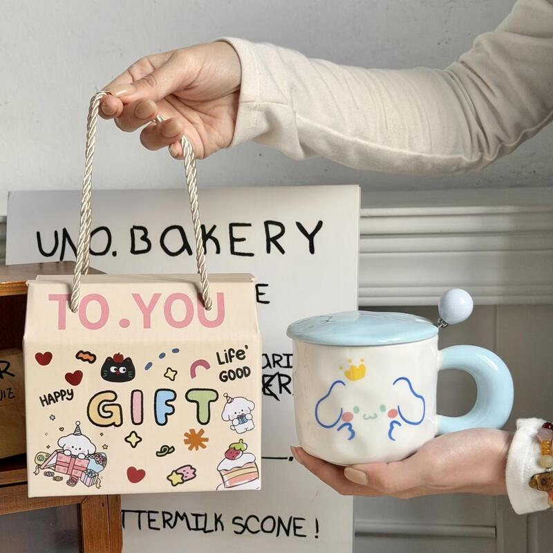 Cute Ceramic Mug with Lid and Spoon