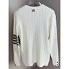 Men's European-Style Cable Knit Sweater with Four-Bar Stripes - Trendy Autumn/Winter Round Neck Pullover