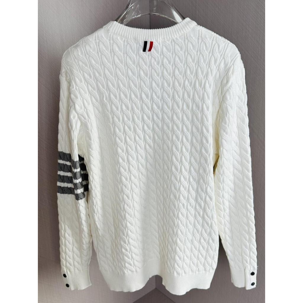 Men's European-Style Cable Knit Sweater with Four-Bar Stripes - Trendy Autumn/Winter Round Neck Pullover