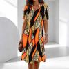 Ladies Loose Round Neck Short Sleeve Dress Multicolor Floral Print For City Street Stroll