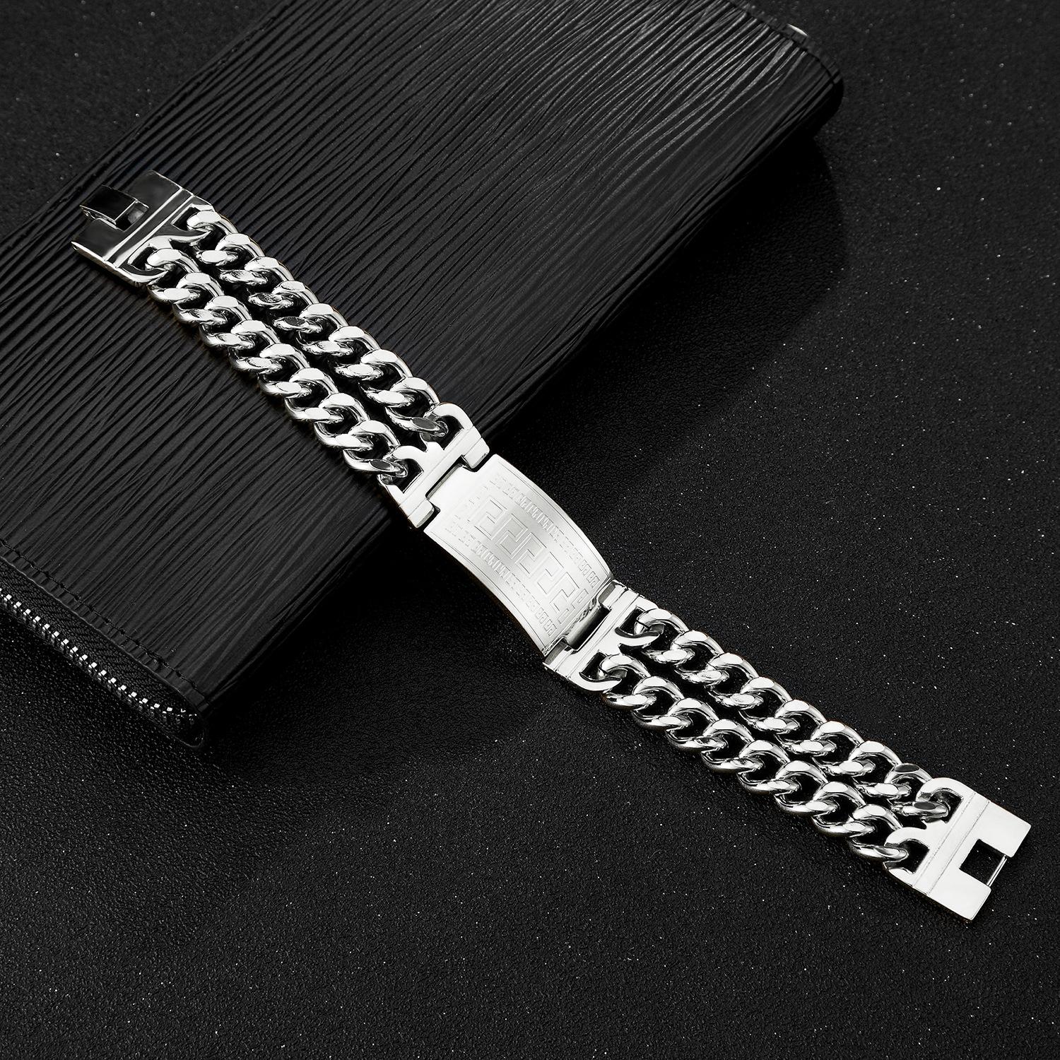 

2025 Браслет мужской двухслойный с трендовым узором Великой китайской стены 22.5CM