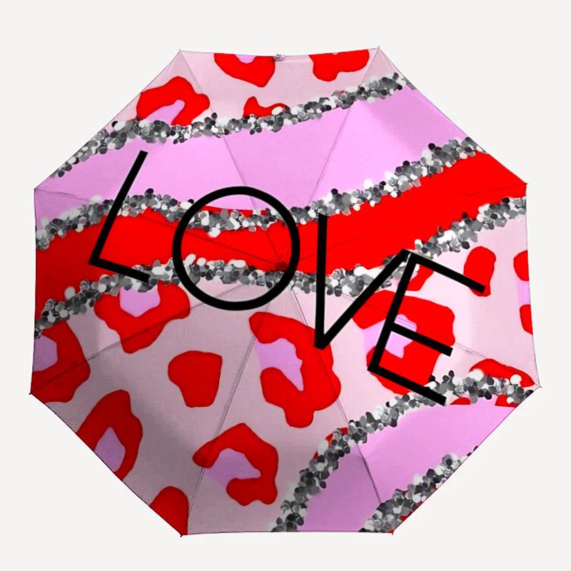 1pc Love Leopard Automatic Opening/Closing Folding Umbrella with 8 Ribs,Windproof Portable Sunshade Umbrella Holiday Gift Yy260401073