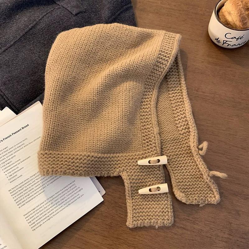 Korean Dongdaemen New Twinkle Horn Buckle Balaclava Women's Winter All-Match Scarf Knitted Hat Ear Protection