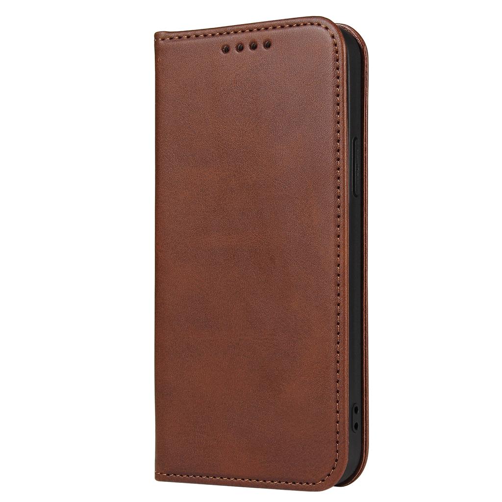 For iPhone 13 Pro 6.1 inch Cell Phone Case Wallet Magnetic Leather Stand Calf Texture Phone Cover