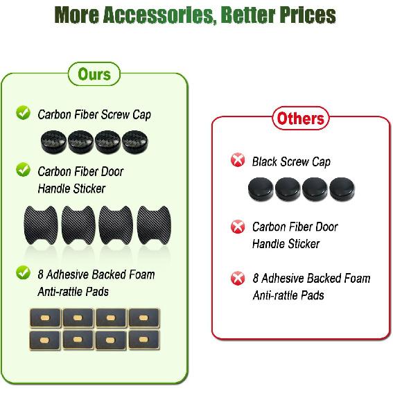 Carbon Fiber License Plate Frames- Black Carbon Pattern Plastic Front & Rear Car Tag Holder Cover 2 Pack With Mount Hardware, Screws, Caps, Handlebar