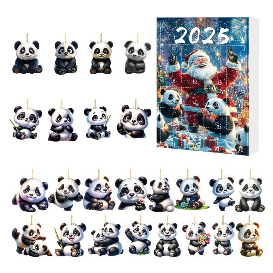 2025 Christmas Panda Advent Calendar Cartoon 2D Acrylic Panda Pendant Countdown Calendar Multifunctional Home Decorations