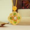 Retro Mid-Century Four-Leaf Clover Enamel Pendant Necklace with Sand Gold Accent