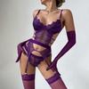 2-piece Purple Erotic Lingerie Set Women See Through Sexy Corset Sissy Bra and G-String Set Lace Sexy Female Underwear Suit