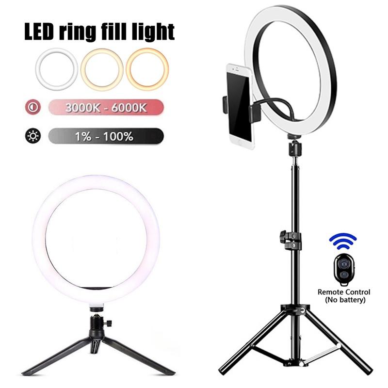 LED Selfie Ring Light Photography Lights Warm Cold Lamp With Tripod Dimmable USB Remote Control For Phone Video Live Fill Lamp