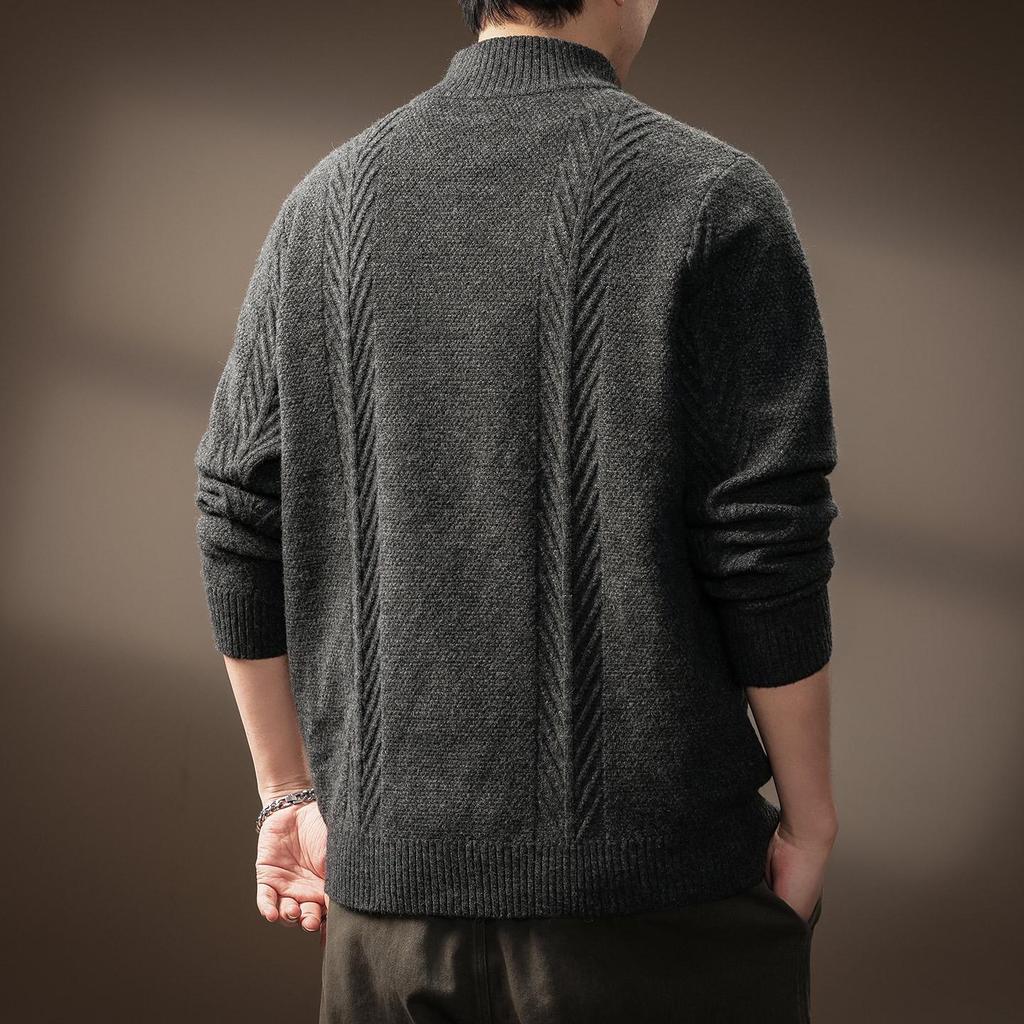 Men's High-End Half-Zip Stand Collar Sweater - Thickened Knit Jacket for Autumn/Winter
