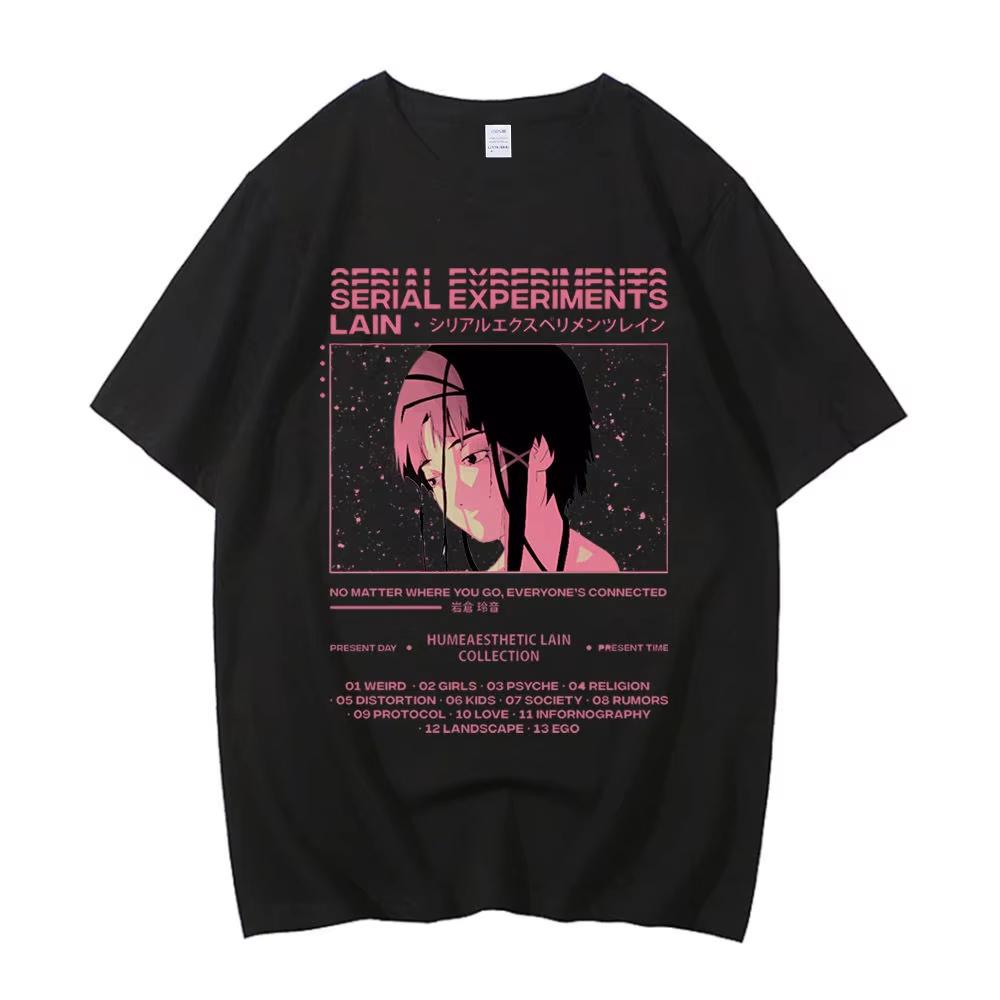 Maglietta in Cotone Serial Experiments Lain per Adolescenti Abbigliamento Coreano Digitale Harajuku Anni 2000 Y2k Maglietta Grafica Estetica Anni '80 Digitale Gotico