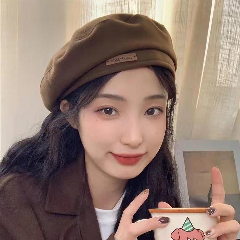 Retro Solid Color Beret Hat For Women Autumn Spring British Style Cotton Octagonal Newsboy Cap All-match Painter Artist Hats