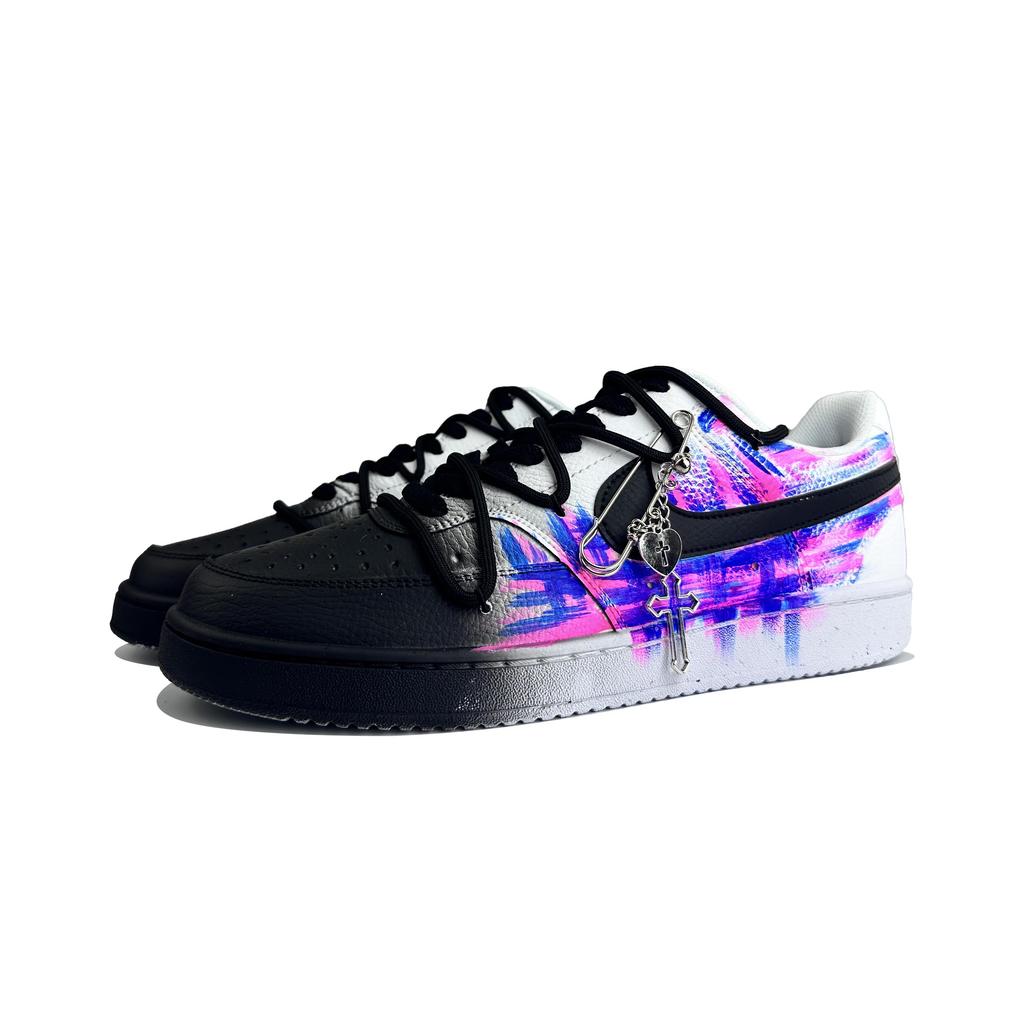 Nike Court Vision 1 Neon City Abrasion Resistant Low Top Skateboard Shoes Unisex Blue Pink Black White DH2987-101(Team1337-)