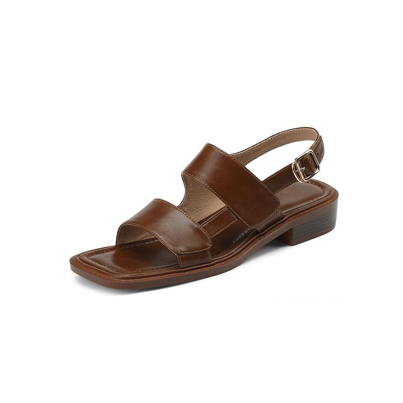 2024 Nuovi Sandali da Donna Stile Roma Estivi Tacchi Spessi Scarpe da Gladiatore Donna Tempo Libero Retro Vera Pelle Casual Scarpe da Lavoro