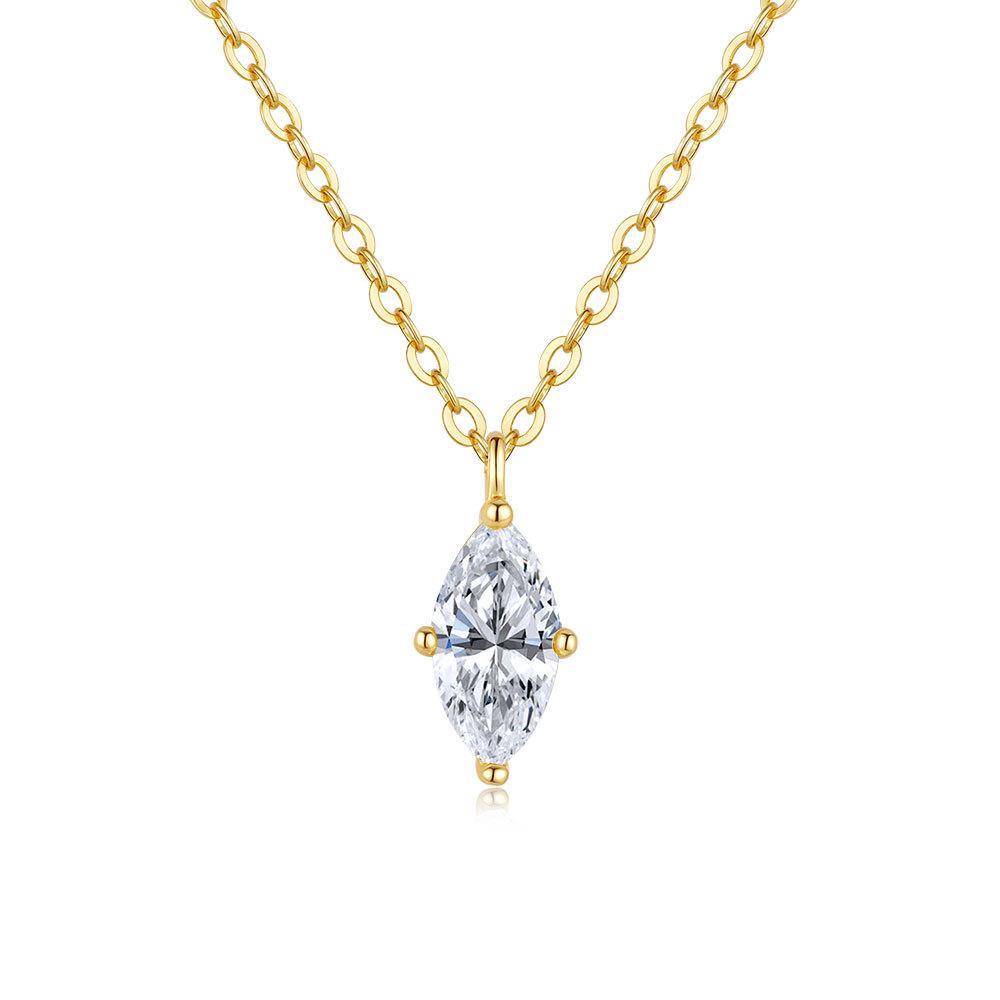 925 Sterling Silver 1CT Marquise Cut Moissanite Pendant Necklace for Women – 14K Gold Plated Minimalist Jewelry