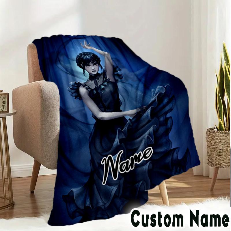 Custom Name Wednesday Blanket Bedding Blanket Picnic Blanket for Women Men, Throw Blankets for Couch Bed, Christmas and Halloween Gifts