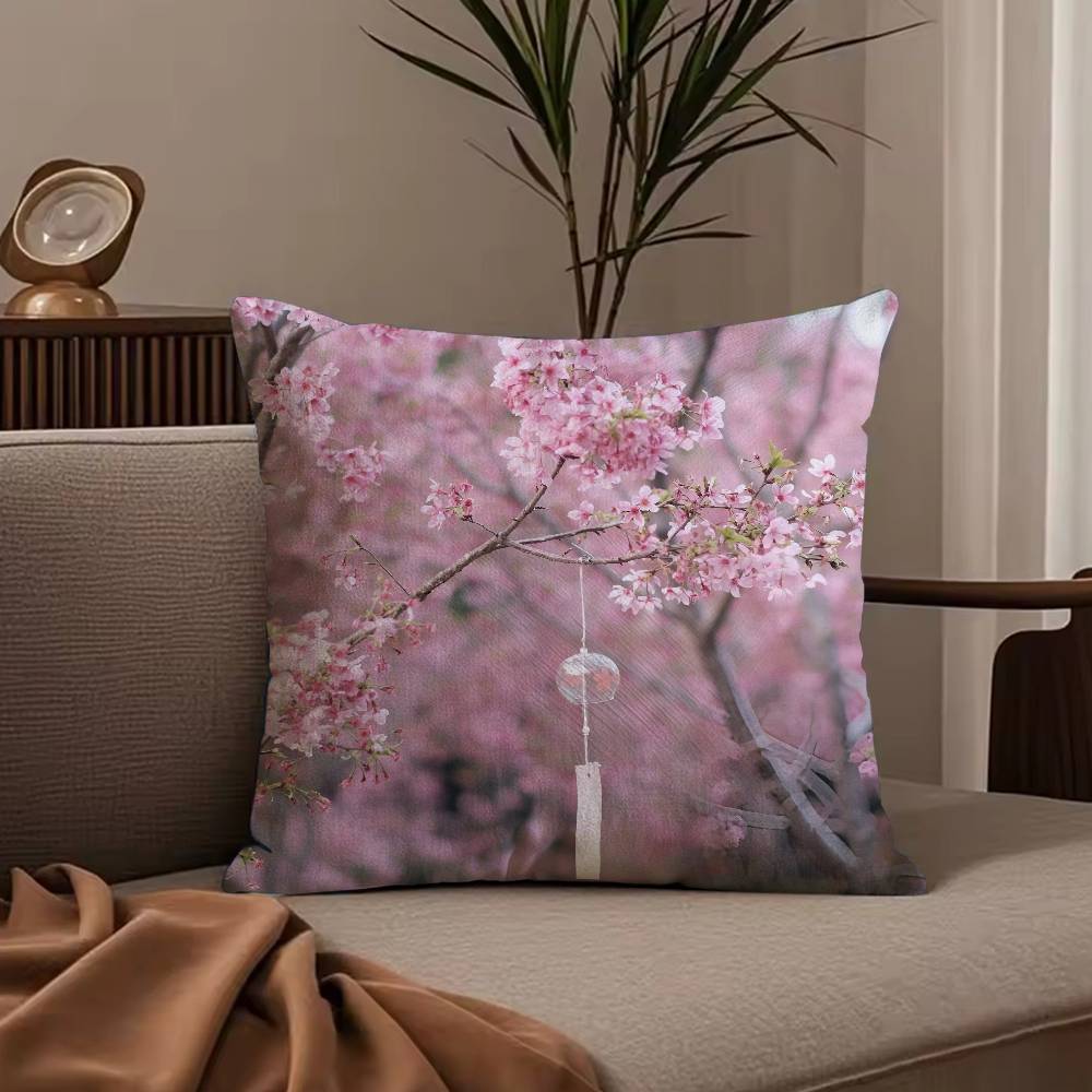 fashion Cherry Blossom Pillow Case Anti-dustmite Pillowcase Invisible zipper silky short plush Sofa cushion cover
