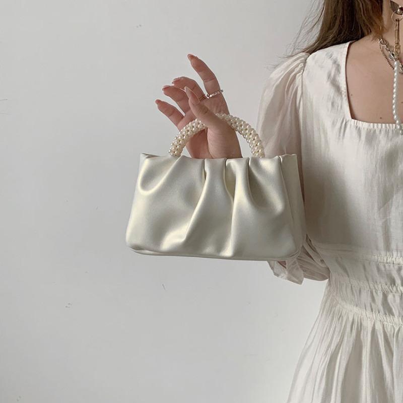 Folded messenger cloud bag sweet girl pearl handbag women's fashion versatile mini mobile phone small bag