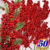 Christmas Artificial Red Berries Branch Fake Plants Flowers Holly Berry Stamen Wreath Ornaments for Xmas Tree Party Home Decor