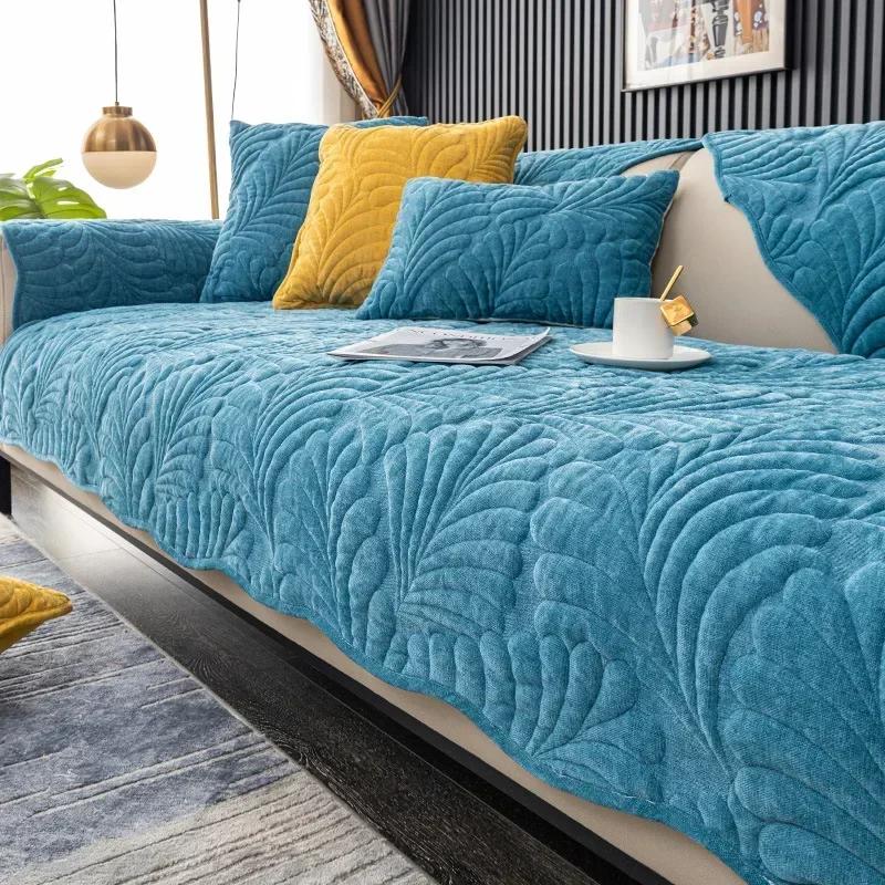 Thick Plush Sofa Covers Non-Slip Solid Color Sofa Cushions for Living Room Winter Warm L Shape Sofa Cover Couch Protector
