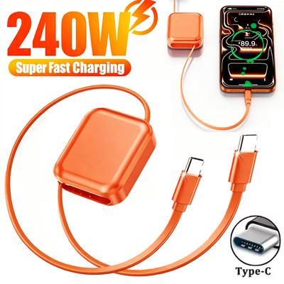 240W Fast Charging Type C To Type C Retractable Cable for IPhone15 16 17 Samsung Xiaomi Huawei Laptop Portable Charger Data Wire