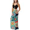 Women Sleeveless Print  V-neck Maxi Dress Summer Party Cami Dress With Pockets