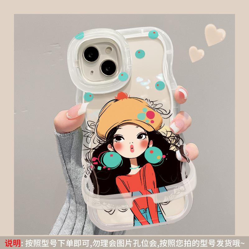 Applicable to Apple 16promax mobile phone case iphone17 transparent 15 silicone 13 bracket 11 graffiti girl 14 outer