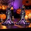 Black Cat Statue Halloween Witch Figurine, Resin with Pumpkin, Retro Figurine Sculpture, Gothic Tabletop Ornament for Party Display And Seasonal