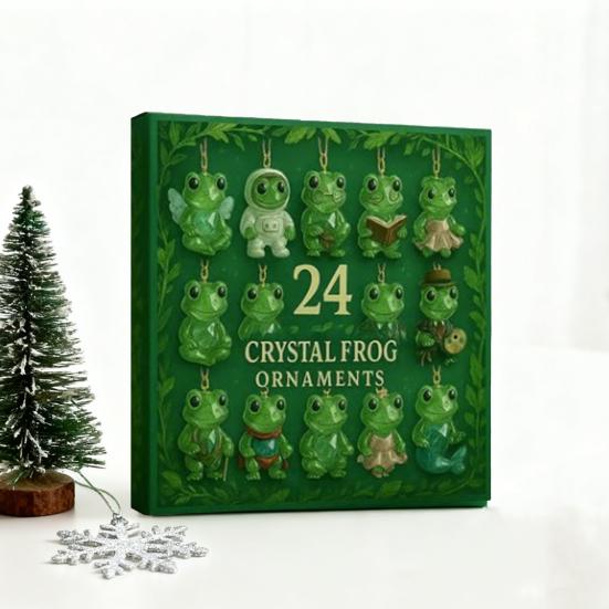 Frog Advent Calendar 2025 24 Days Woodland Theme Christmas Countdown with 2D Flat Frogs Ornaments Novelty Frog Christmas Tree Decoration